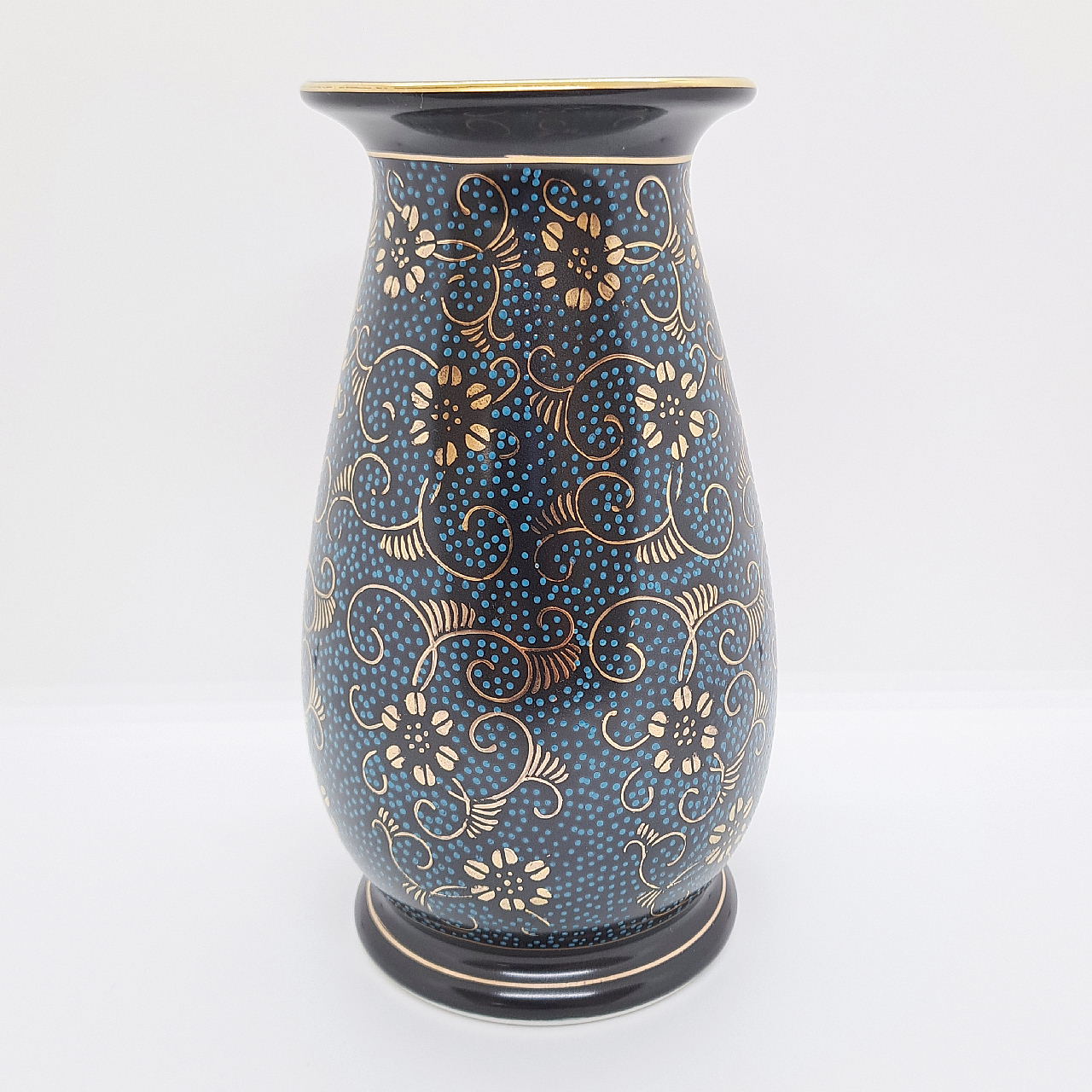 九谷焼6号花瓶/青粒鉄仙